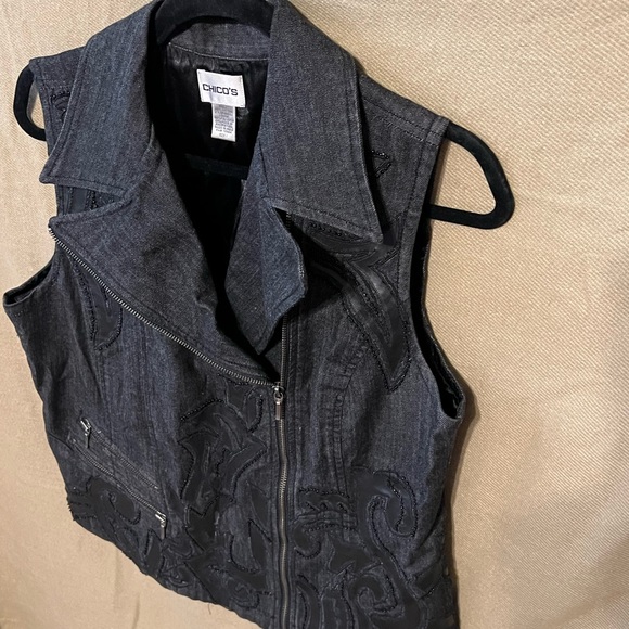 1 Chicos Black Moto Biker Chic Assymetrical Zip Vest NWOT - Picture 7 of 11